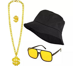 Kit Hip Hop anni '90: cappello, occhiali, collana e anello