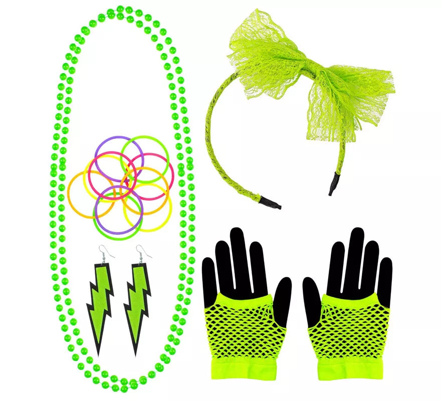 Translation missing: it.Kit Neón en varios colores Años 80: Diadema, Collar, Pulseras, Pendientes y Guantes
