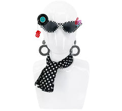 Kit pin up anni '50 nero: occhiali, orecchini e sciarpa