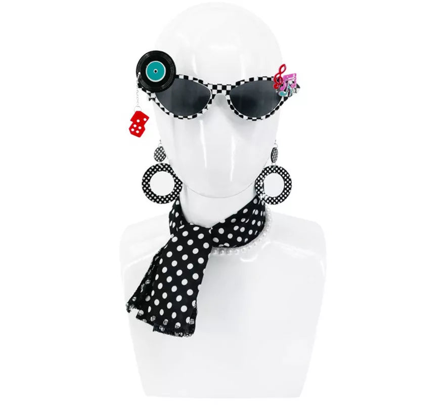 Translation missing: it.Kit Pin Up Años 50 Negro: Gafas, Pendientes y Pañuelo