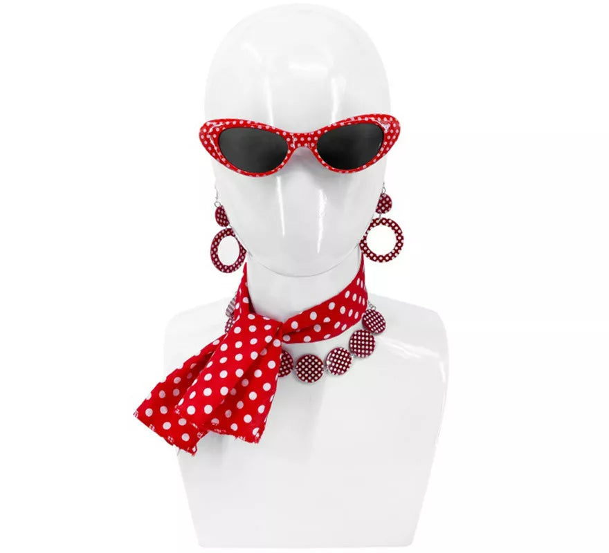 Translation missing: it.Kit Pin Up Años 50 Rojo: Gafas, Pendientes y Pañuelo