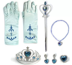 Kit principessa bambina blu: guanti, scettro, collana, corona, orecchini e anello
