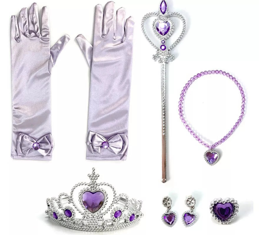 Translation missing: es.Kit Princesa Infantil Lila: Guantes, Cetro, Collar, Corona, Pendientes y Anillo