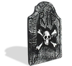 Lapide con teschio scuro in schiuma RIP, 37x54 cm