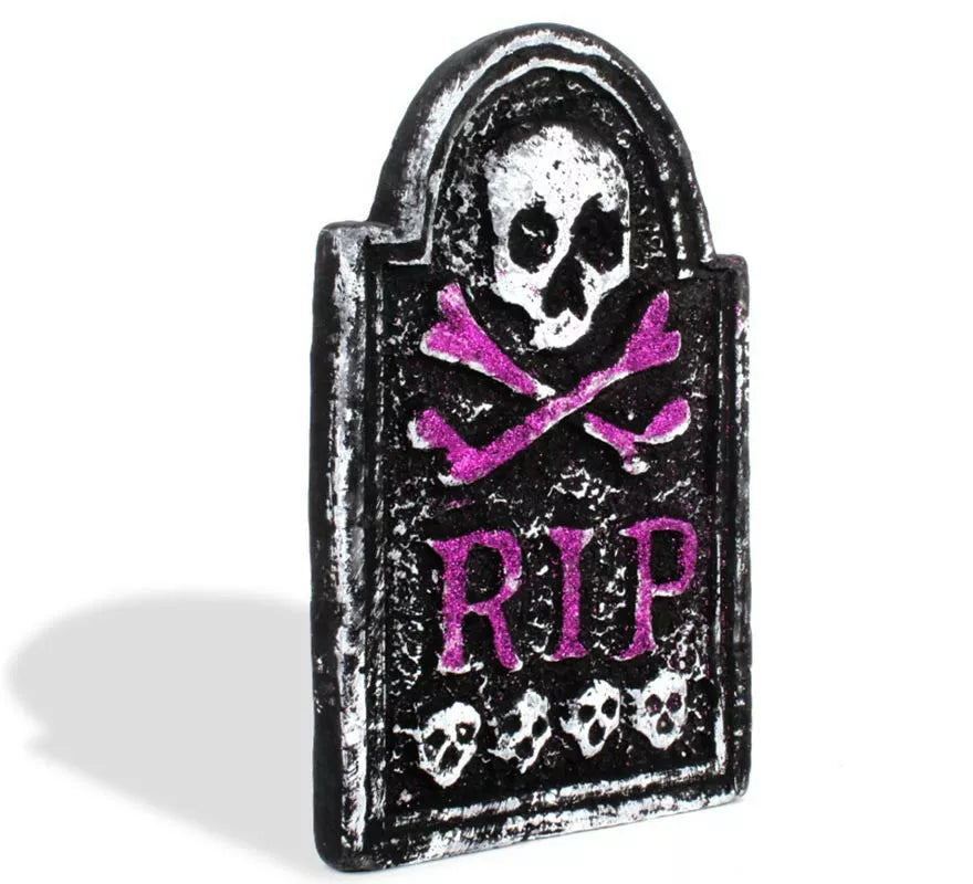 Translation missing: it.Lápida Calavera RIP púrpura de foam de 17x28 cm