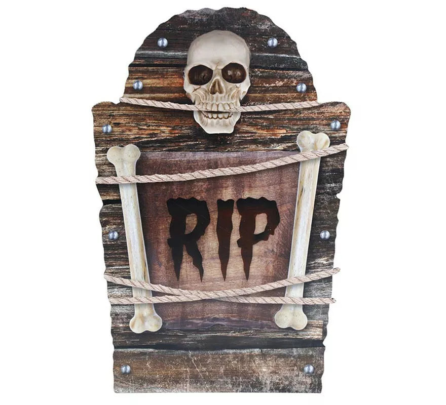 Translation missing: it."Lápida Cementerio Calavera ""RIP"" plástico de 56 cm"