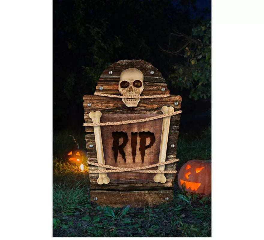 Translation missing: it."Lápida Cementerio Calavera ""RIP"" plástico de 56 cm"