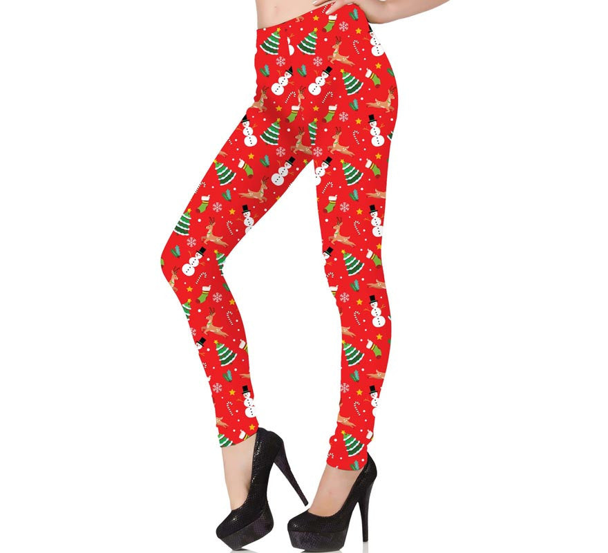 Translation missing: it.Leggings Navideño rojo estampado para mujer