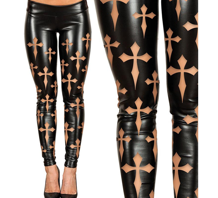Translation missing: it.Leggins Cruces negros Símil Piel para mujer
