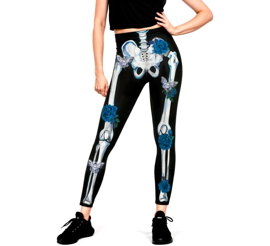 Translation missing: it.Leggins de Esqueleto con Flores azules para mujer