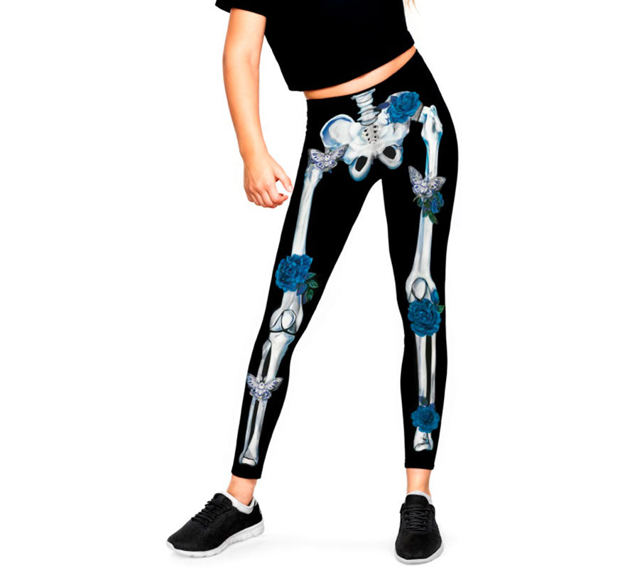 Translation missing: it.Leggins de Esqueleto con Flores azules para niña