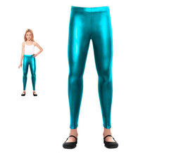 Leggings metallizzati turchesi per bambina