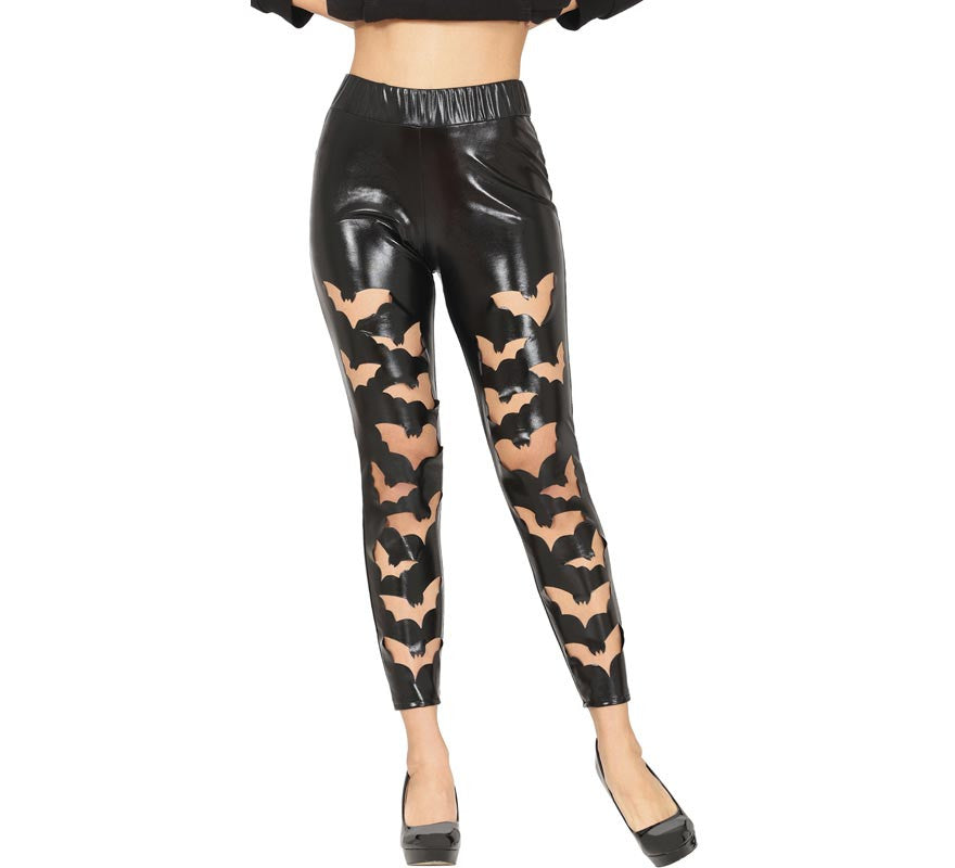Leggins Murciélagos negros Símil Piel para mujer