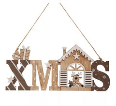 X Mas Cartello da Appendere in Legno 5X12 cm
