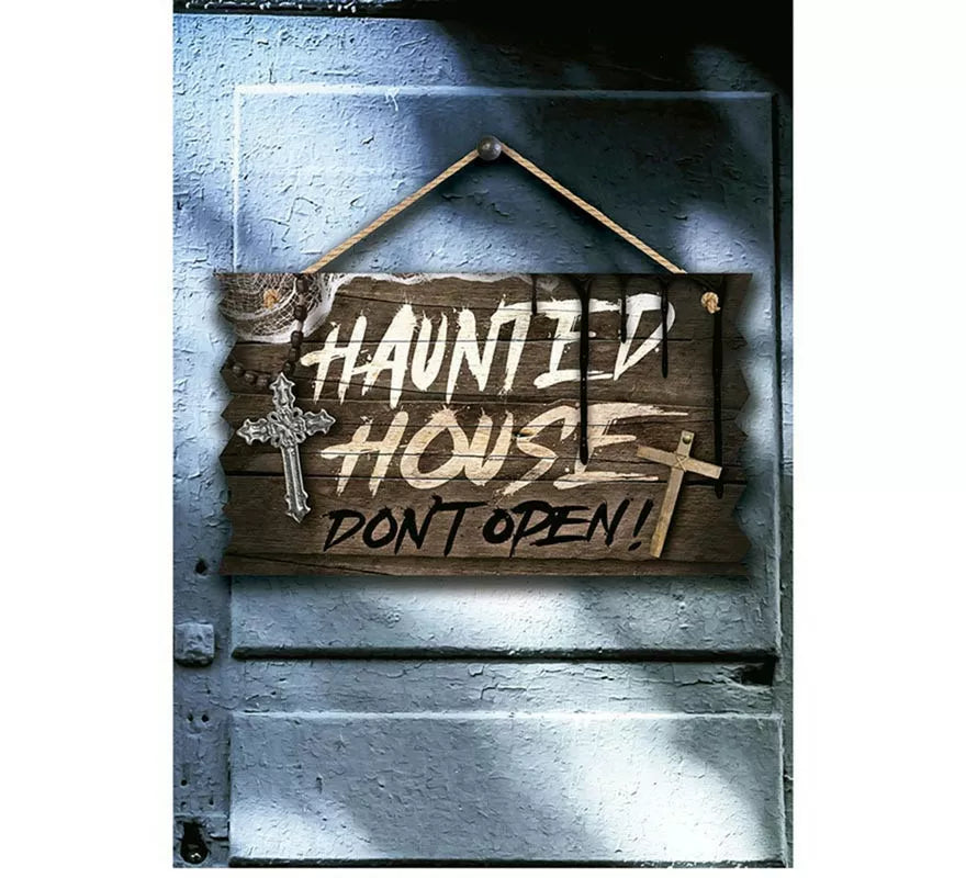 Translation missing: it."Letrero ""Hounted House"" de madera de 35x20 cm "