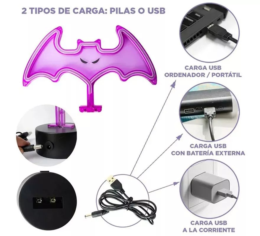 Translation missing: it.Luz neón de Murciélago con Soporte de 27x9x20 cm
