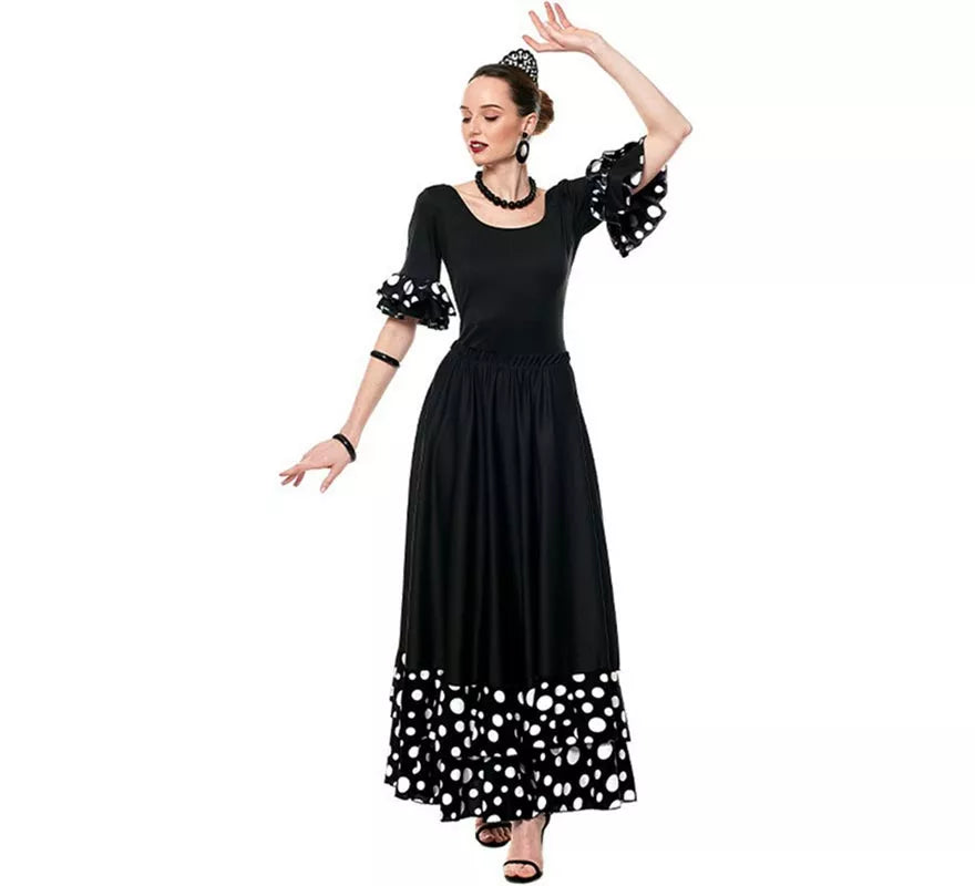 Translation missing: it.Body o maillot Sevillana con Volante Lunar negro y blanco para mujer