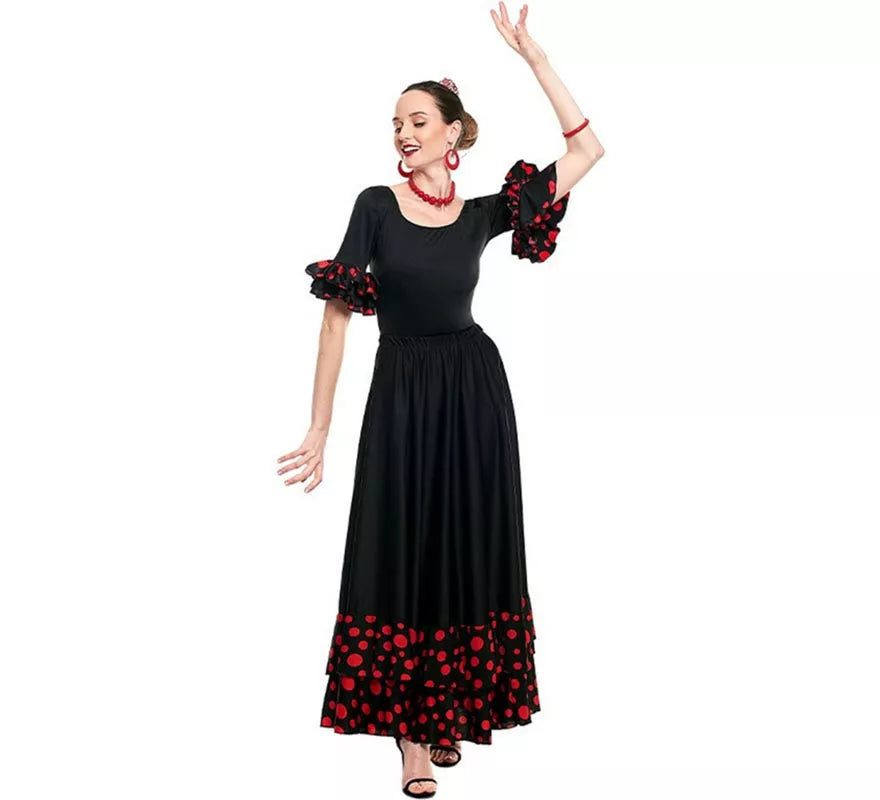 Translation missing: it.Maillot Sevillana con Volante Lunar negro y rojo para mujer