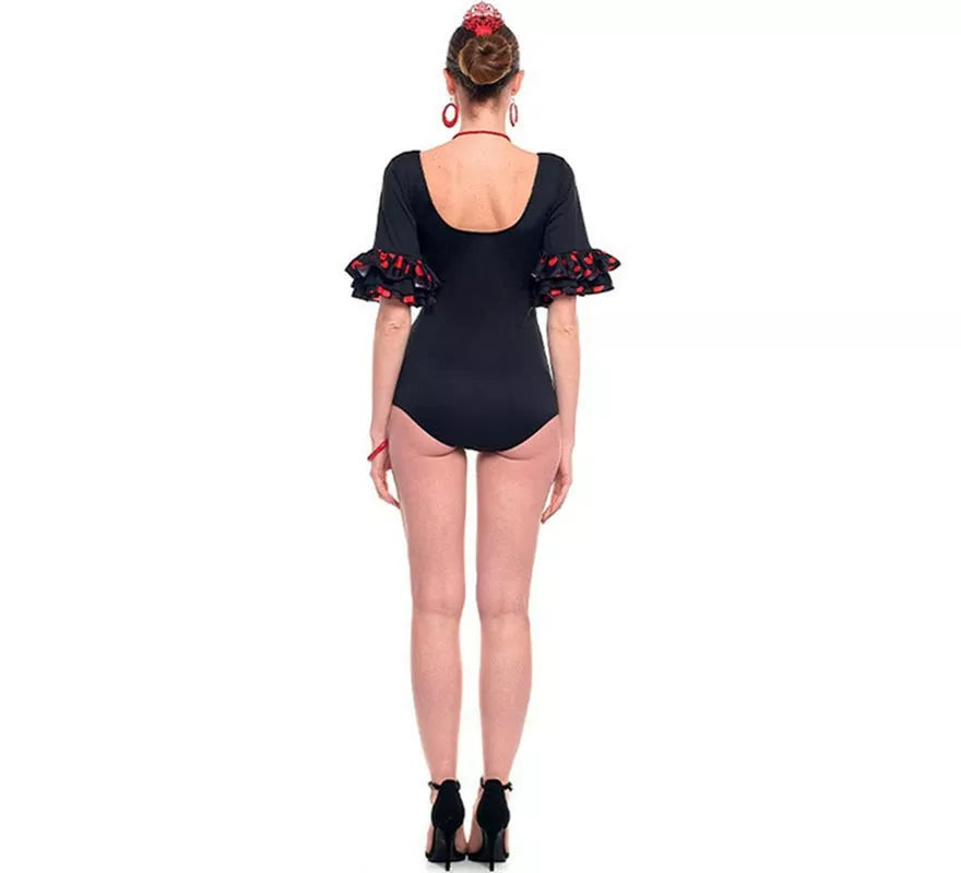 Translation missing: it.Maillot Sevillana con Volante Lunar negro y rojo para mujer