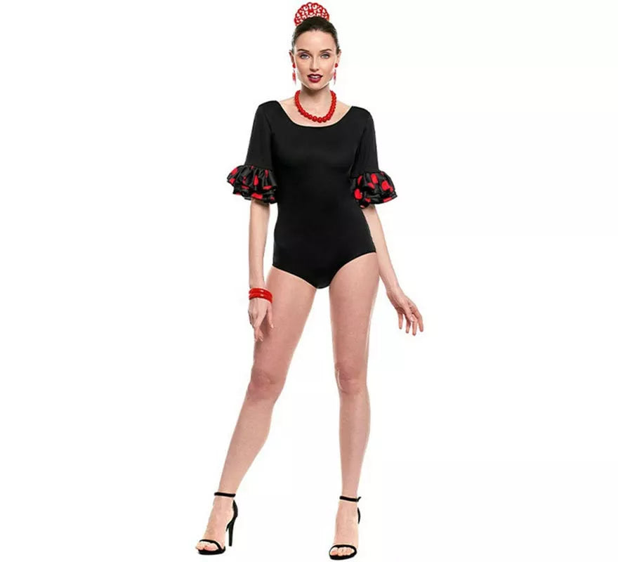 Translation missing: it.Maillot Sevillana con Volante Lunar negro y rojo para mujer