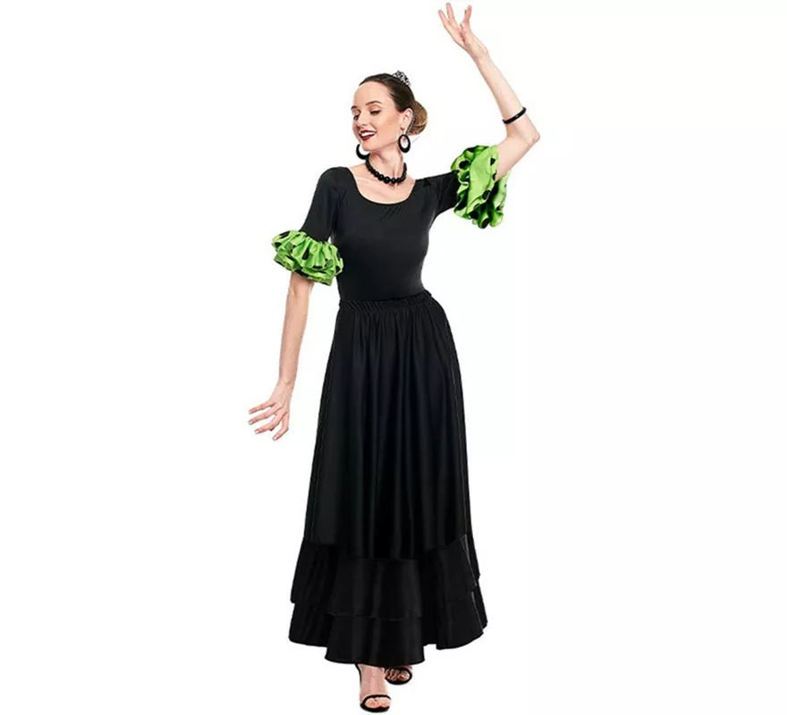 Translation missing: es.Body o maillot Sevillana con Volante Lunar negro y verde para mujer
