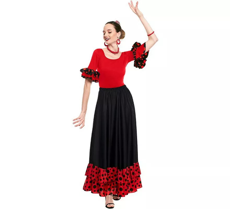 Translation missing: it.Body o maillot Sevillana con Volante Lunar rojo para mujer
