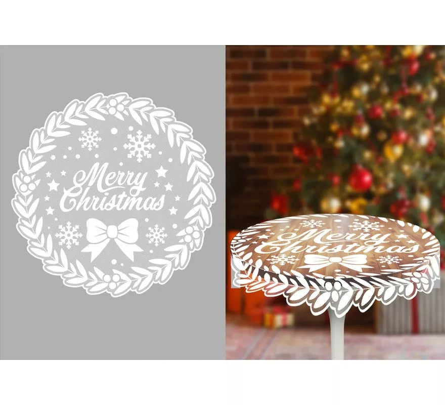 Translation missing: it.Mantel Redondo Merry Christmas Calado de 100 cm