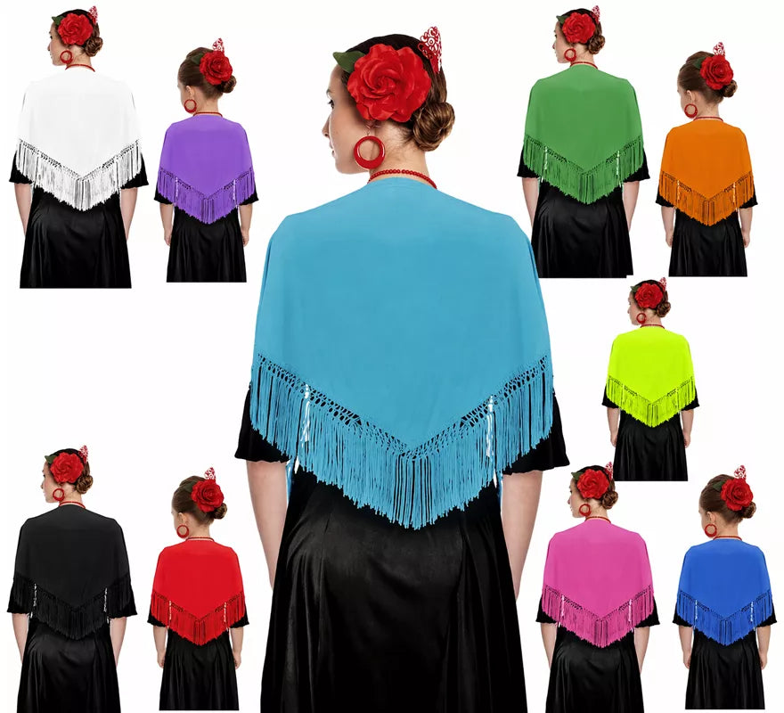 Translation missing: it.Mantón con flecos en varios colores de 120x45
