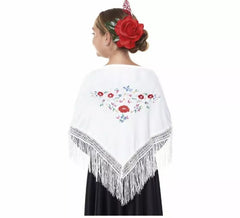 Scialle Sevillana o Chulapa ricamato 120x45 cm per ragazze in vari colori