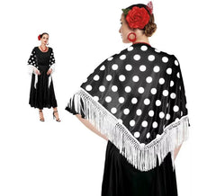 Scialle Sevillana o Chulapa di 150x60 cm nero e pois in vari colori