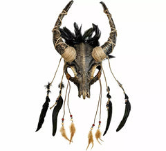 Maschera teschio sciamanico con piume