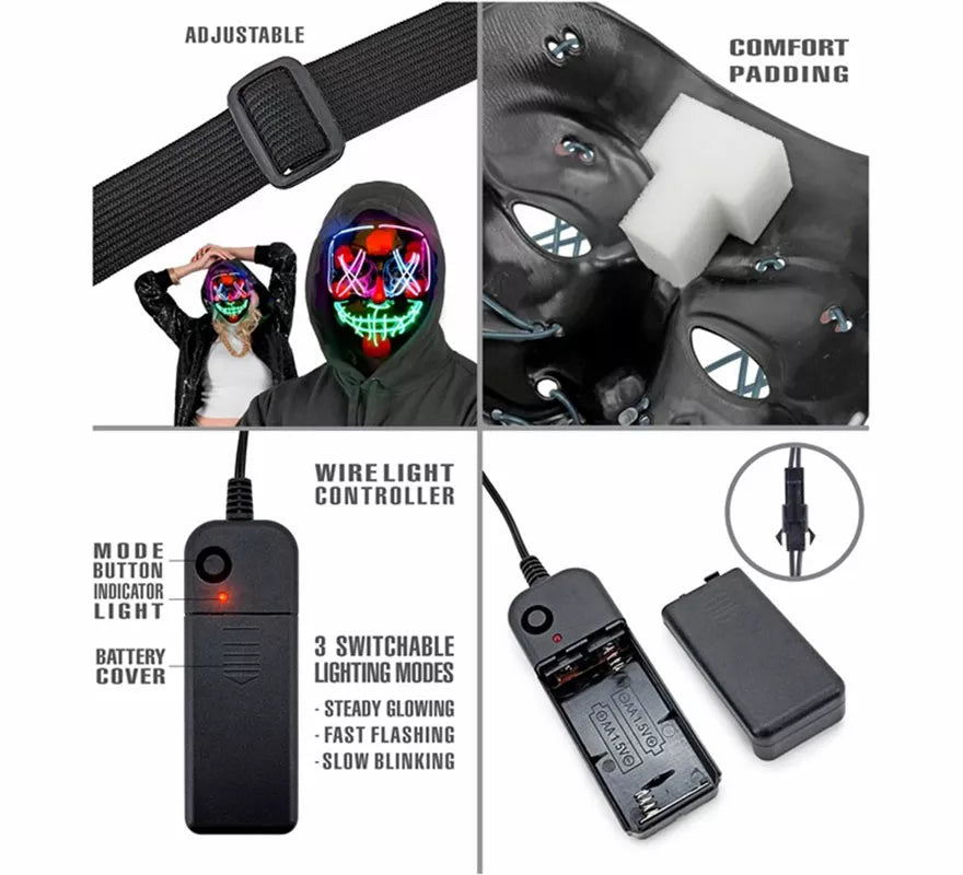 Máscara de Asesino Aterrador con LED multicolor