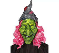 Maschera da Strega verde con capelli rosa