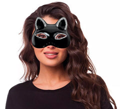 Maschera da gatto nero lucido in plastica