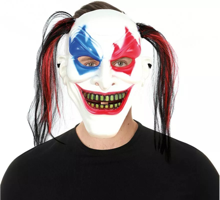 Translation missing: es.Máscara de Payaso bicolor con coletas de plástico