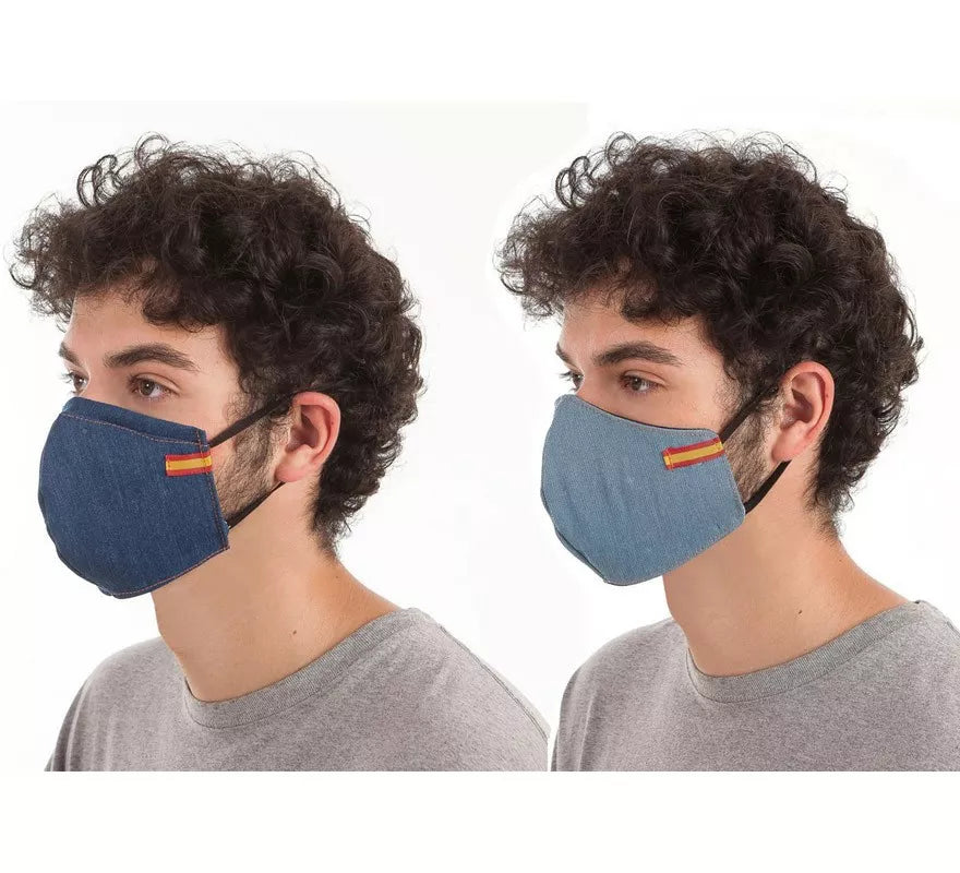 Mascarilla Higiénica Jeans chico con bandera de 3 filtros en 2 colores surtidos