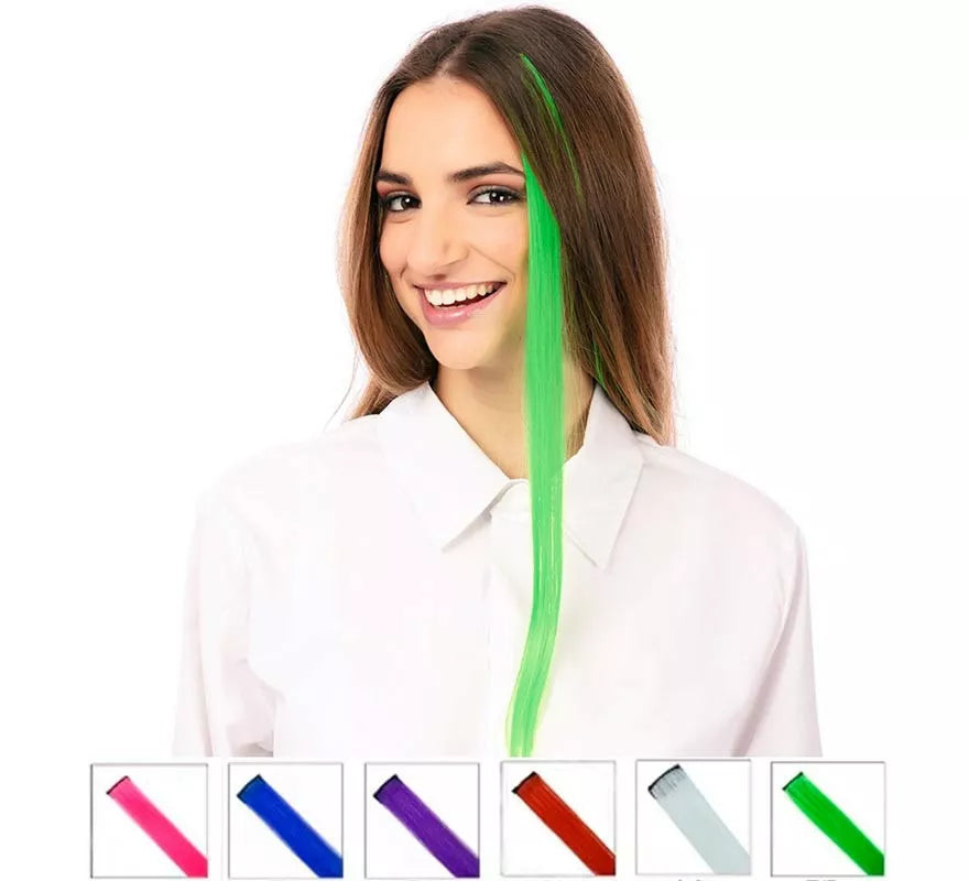 Mechón de Cabello verde claro en colores surtidos de 55 cm