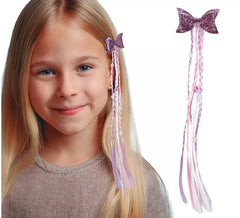 Extension per capelli intrecciati lilla e rosa con fiocco da 30 cm