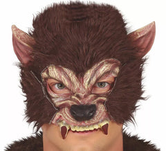 Mezza maschera di lupo mannaro con capelli in lattice
