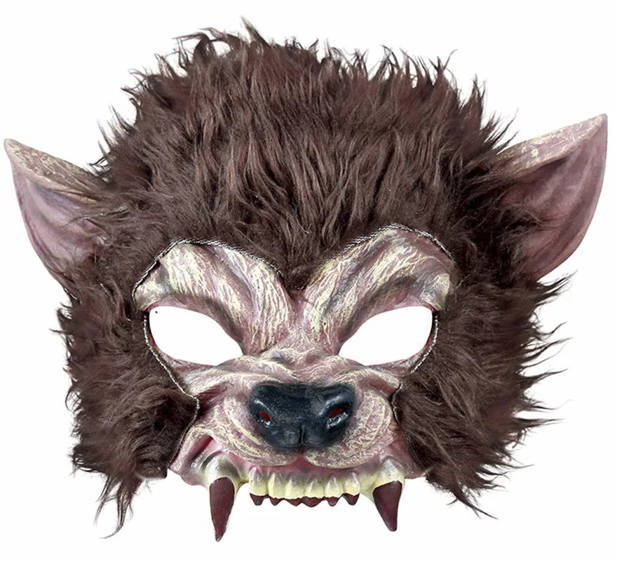 Media Máscara de Hombre Lobo con Pelo de Látex