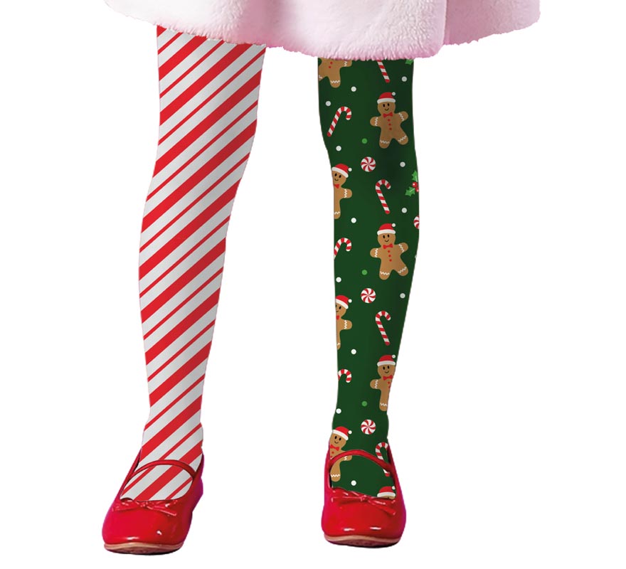 Translation missing: es.Medias Navideñas doble estampado rayas y galleta infantiles
