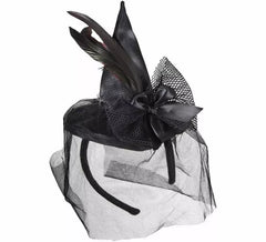 Mini cappello da strega con piume e velo