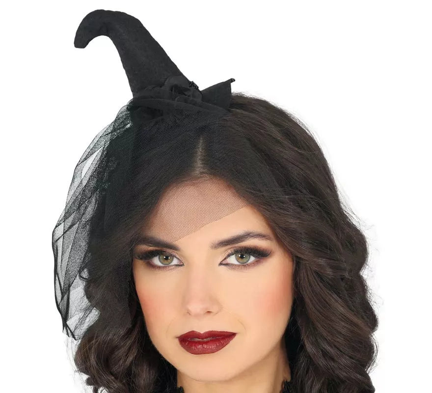 Translation missing: it.Mini Sombrero de Bruja negro con Velo negro