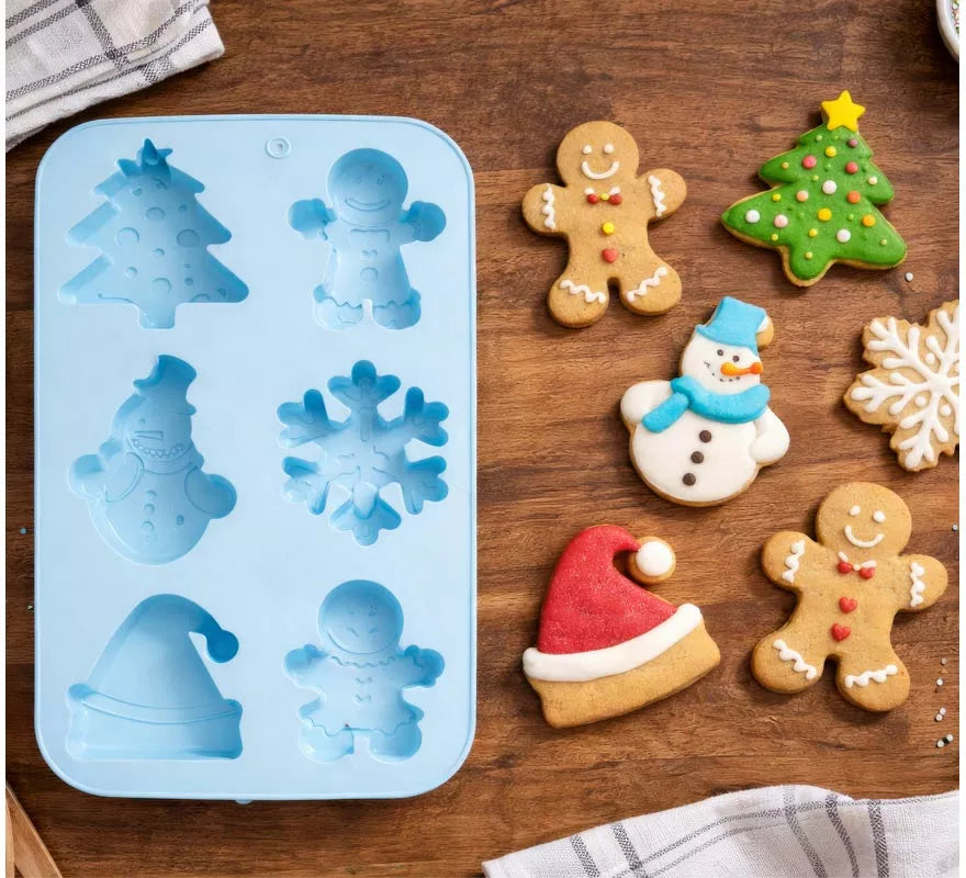 Translation missing: it.Molde de Silicona azul para 6 Galletas Navideñas de 16x25 cm