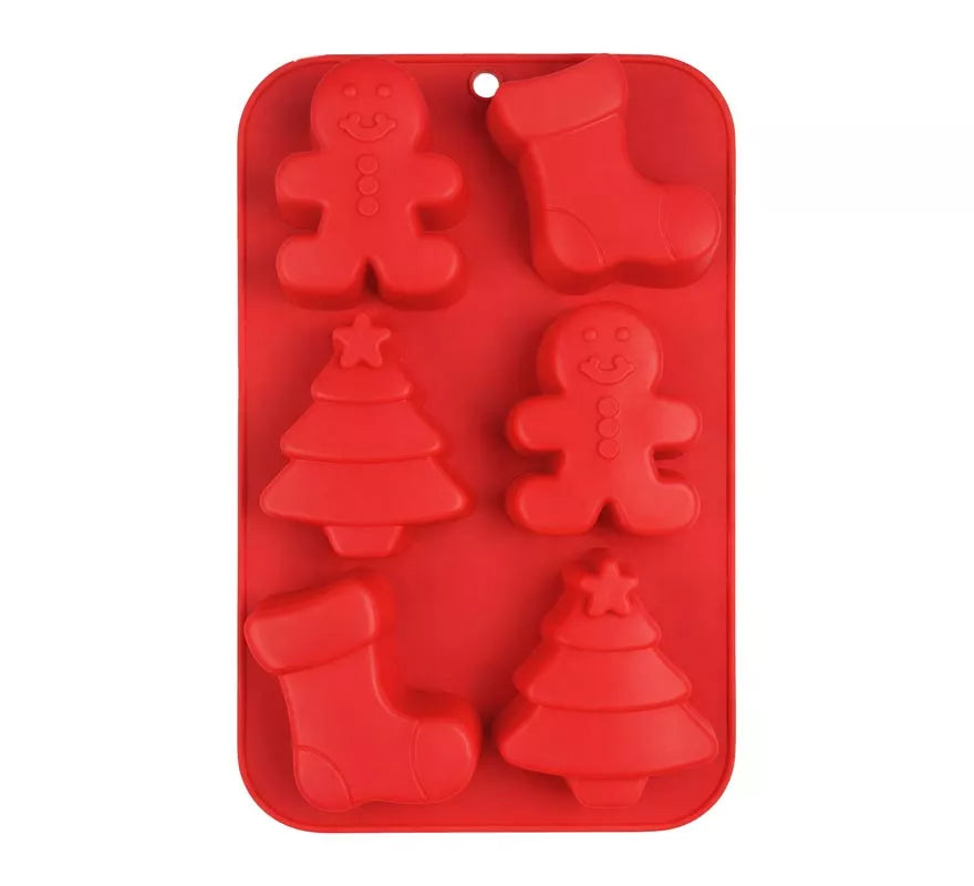 Translation missing: it.Molde de Silicona rojo para 6 Galletas Navideñas de 16x25 cm