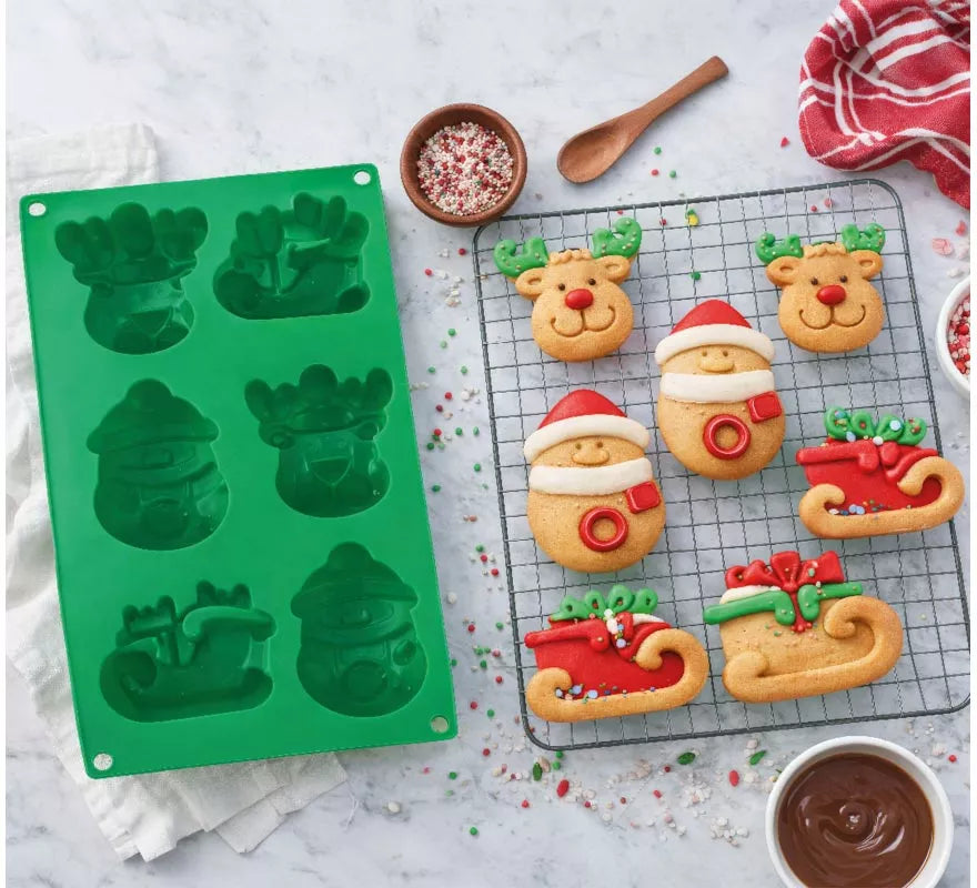Molde de Silicona verde para 6 Galletas de Navideñas de 17x29 cm