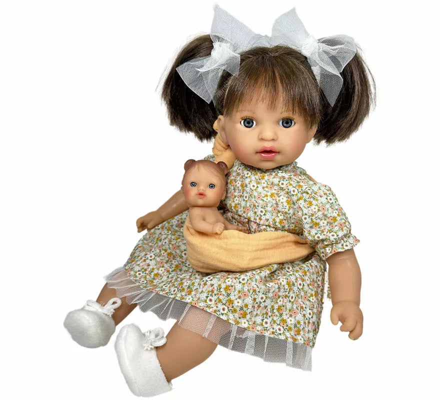 Translation missing: it.Muñeca Álex morena con Bebé y Bestido Floral de 40 cm