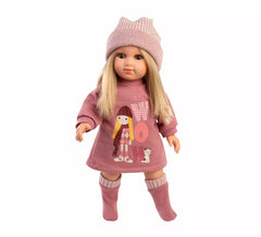 Bambola Elena da 35 cm con vestito e cappello lavorato a maglia