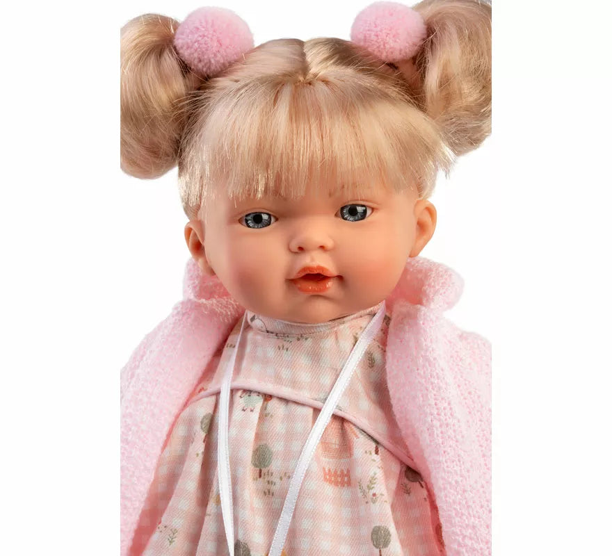 Muñeca Roberta Llorona de 33 cm con Vestido de Cuadros y Chaqueta