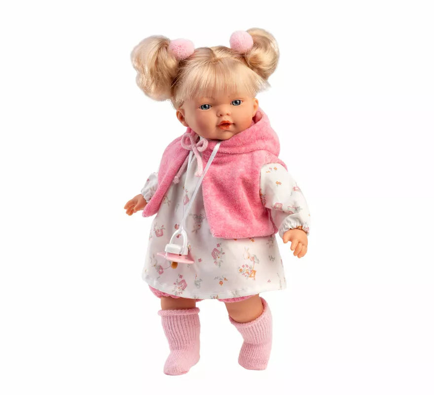 Translation missing: it.Muñeca Roberta Llorona de 33 cm con Vestido Estampado y Capa